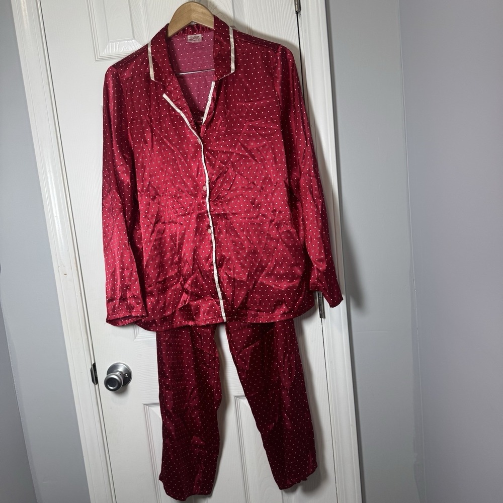 Gilligan & O'Malley Women's Pajama Set size Large Red White Polka Dots Holiday